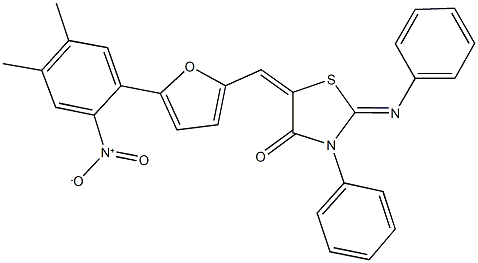 5-[(5-{2-nitro-4,5-dimethylphenyl}-2-furyl)methylene]-3-phenyl-2-(phenylimino)-1,3-thiazolidin-4-one Struktur