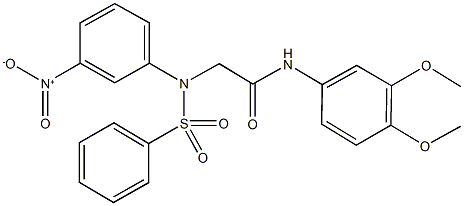 N-[3,4-bis(methyloxy)phenyl]-2-[{3-nitrophenyl}(phenylsulfonyl)amino]acetamide Struktur