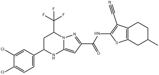 N-(3-cyano-6-methyl-4,5,6,7-tetrahydro-1-benzothien-2-yl)-5-(3,4-dichlorophenyl)-7-(trifluoromethyl)-4,5,6,7-tetrahydropyrazolo[1,5-a]pyrimidine-2-carboxamide Struktur