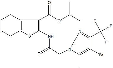 isopropyl 2-({[4-bromo-5-methyl-3-(trifluoromethyl)-1H-pyrazol-1-yl]acetyl}amino)-4,5,6,7-tetrahydro-1-benzothiophene-3-carboxylate Struktur