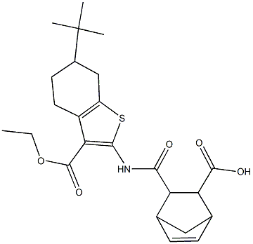 3-({[6-tert-butyl-3-(ethoxycarbonyl)-4,5,6,7-tetrahydro-1-benzothien-2-yl]amino}carbonyl)bicyclo[2.2.1]hept-5-ene-2-carboxylic acid Struktur