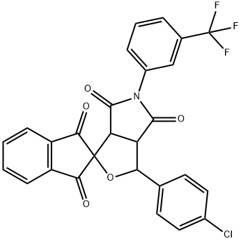 1-(4-chlorophenyl)-5-[3-(trifluoromethyl)phenyl]-3a,6a-dihydrospiro(1H-furo[3,4-c]pyrrole-3,2'-[1'H]-indene)-1',3',4,6(2'H,3H,5H)-tetrone Struktur