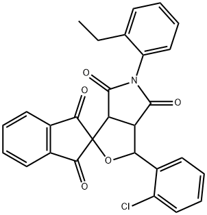 1-(2-chlorophenyl)-5-(2-ethylphenyl)-3a,6a-dihydrospiro(1H-furo[3,4-c]pyrrole-3,2'-[1'H]-indene)-1',3',4,6(2'H,3H,5H)-tetrone Struktur