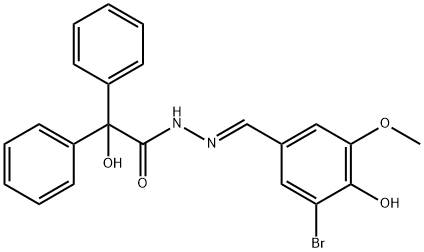 N'-(3-bromo-4-hydroxy-5-methoxybenzylidene)-2-hydroxy-2,2-diphenylacetohydrazide Struktur