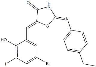 5-(5-bromo-2-hydroxy-3-iodobenzylidene)-2-[(4-ethylphenyl)imino]-1,3-thiazolidin-4-one Struktur