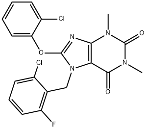 7-(2-chloro-6-fluorobenzyl)-8-(2-chlorophenoxy)-1,3-dimethyl-3,7-dihydro-1H-purine-2,6-dione Struktur