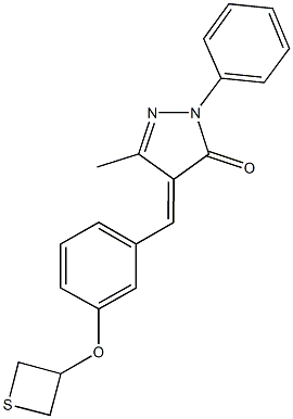 5-methyl-2-phenyl-4-[3-(3-thietanyloxy)benzylidene]-2,4-dihydro-3H-pyrazol-3-one Struktur