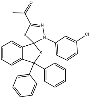 1-[4-(3-chlorophenyl)-1',1'-diphenyl-1',3',4,5-tetrahydrospiro(1,3,4-thiadiazole-5,3-{2}-benzothiophene)-2-yl]ethanone Struktur