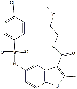 2-methoxyethyl 5-{[(4-chlorophenyl)sulfonyl]amino}-2-methyl-1-benzofuran-3-carboxylate Struktur