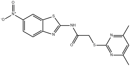 2-[(4,6-dimethyl-2-pyrimidinyl)sulfanyl]-N-{6-nitro-1,3-benzothiazol-2-yl}acetamide Struktur