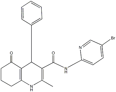 N-(5-bromo-2-pyridinyl)-2-methyl-5-oxo-4-phenyl-1,4,5,6,7,8-hexahydro-3-quinolinecarboxamide Struktur