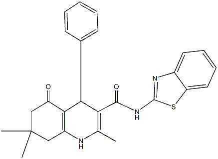 N-(1,3-benzothiazol-2-yl)-2,7,7-trimethyl-5-oxo-4-phenyl-1,4,5,6,7,8-hexahydroquinoline-3-carboxamide Struktur