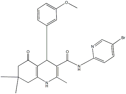 N-(5-bromo-2-pyridinyl)-4-(3-methoxyphenyl)-2,7,7-trimethyl-5-oxo-1,4,5,6,7,8-hexahydro-3-quinolinecarboxamide Struktur