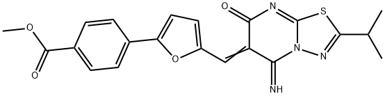 methyl 4-{5-[(5-imino-2-isopropyl-7-oxo-5H-[1,3,4]thiadiazolo[3,2-a]pyrimidin-6(7H)-ylidene)methyl]-2-furyl}benzoate Struktur