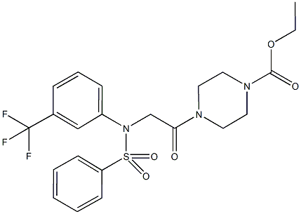 ethyl 4-{[(phenylsulfonyl)-3-(trifluoromethyl)anilino]acetyl}-1-piperazinecarboxylate Struktur