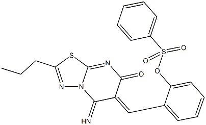 2-[(5-imino-7-oxo-2-propyl-5H-[1,3,4]thiadiazolo[3,2-a]pyrimidin-6(7H)-ylidene)methyl]phenyl benzenesulfonate Struktur