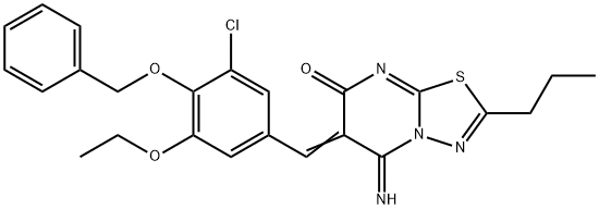 6-[4-(benzyloxy)-3-chloro-5-ethoxybenzylidene]-5-imino-2-propyl-5,6-dihydro-7H-[1,3,4]thiadiazolo[3,2-a]pyrimidin-7-one Struktur