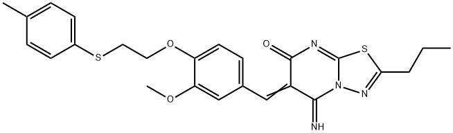 5-imino-6-(3-methoxy-4-{2-[(4-methylphenyl)sulfanyl]ethoxy}benzylidene)-2-propyl-5,6-dihydro-7H-[1,3,4]thiadiazolo[3,2-a]pyrimidin-7-one Struktur