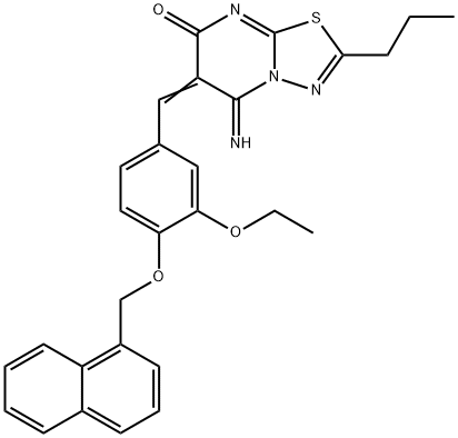 6-[3-ethoxy-4-(1-naphthylmethoxy)benzylidene]-5-imino-2-propyl-5,6-dihydro-7H-[1,3,4]thiadiazolo[3,2-a]pyrimidin-7-one Struktur