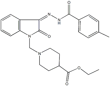 ethyl 1-({3-[(4-methylbenzoyl)hydrazono]-2-oxo-2,3-dihydro-1H-indol-1-yl}methyl)-4-piperidinecarboxylate Struktur