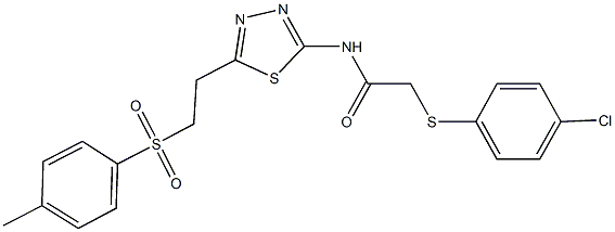 2-[(4-chlorophenyl)thio]-N-(5-{2-[(4-methylphenyl)sulfonyl]ethyl}-1,3,4-thiadiazol-2-yl)acetamide Struktur