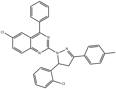 6-chloro-2-[5-(2-chlorophenyl)-3-(4-methylphenyl)-4,5-dihydro-1H-pyrazol-1-yl]-4-phenylquinazoline Struktur