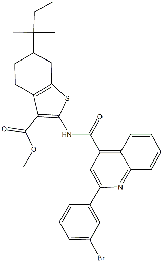 methyl 2-({[2-(3-bromophenyl)-4-quinolinyl]carbonyl}amino)-6-tert-pentyl-4,5,6,7-tetrahydro-1-benzothiophene-3-carboxylate Struktur