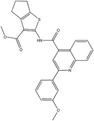 methyl 2-({[2-(3-methoxyphenyl)-4-quinolinyl]carbonyl}amino)-5,6-dihydro-4H-cyclopenta[b]thiophene-3-carboxylate Struktur