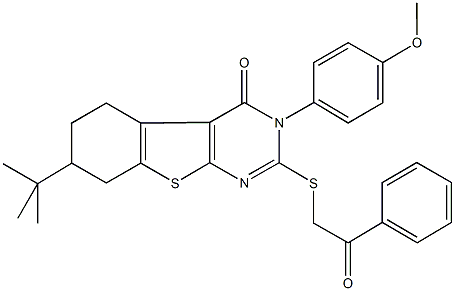 7-tert-butyl-3-(4-methoxyphenyl)-2-[(2-oxo-2-phenylethyl)sulfanyl]-5,6,7,8-tetrahydro[1]benzothieno[2,3-d]pyrimidin-4(3H)-one Struktur