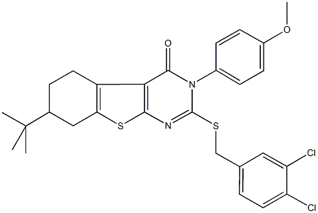 7-tert-butyl-2-[(3,4-dichlorobenzyl)sulfanyl]-3-(4-methoxyphenyl)-5,6,7,8-tetrahydro[1]benzothieno[2,3-d]pyrimidin-4(3H)-one Struktur