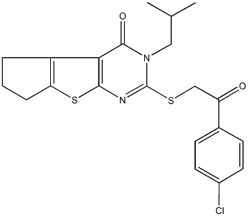 2-{[2-(4-chlorophenyl)-2-oxoethyl]sulfanyl}-3-isobutyl-3,5,6,7-tetrahydro-4H-cyclopenta[4,5]thieno[2,3-d]pyrimidin-4-one Struktur