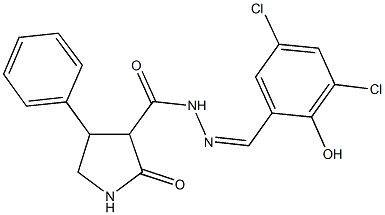 N'-(3,5-dichloro-2-hydroxybenzylidene)-2-oxo-4-phenyl-3-pyrrolidinecarbohydrazide Struktur