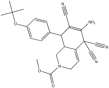 methyl 6-amino-8-(4-tert-butoxyphenyl)-5,5,7-tricyano-3,5,8,8a-tetrahydro-2(1H)-isoquinolinecarboxylate Struktur