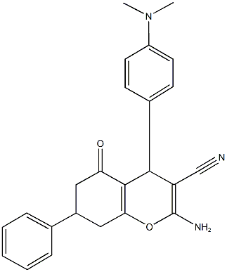 2-amino-4-[4-(dimethylamino)phenyl]-5-oxo-7-phenyl-5,6,7,8-tetrahydro-4H-chromene-3-carbonitrile Struktur