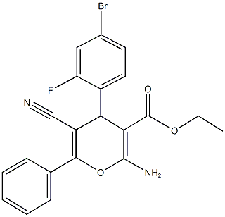 ethyl 2-amino-4-(4-bromo-2-fluorophenyl)-5-cyano-6-phenyl-4H-pyran-3-carboxylate Struktur