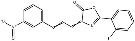 2-(2-fluorophenyl)-4-(3-{3-nitrophenyl}-2-propenylidene)-1,3-oxazol-5(4H)-one Struktur