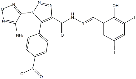 1-(4-amino-1,2,5-oxadiazol-3-yl)-N'-(2-hydroxy-3,5-diiodobenzylidene)-5-{4-nitrophenyl}-1H-1,2,3-triazole-4-carbohydrazide Struktur