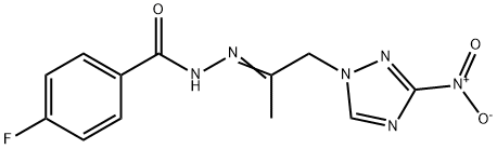 4-fluoro-N'-(2-{3-nitro-1H-1,2,4-triazol-1-yl}-1-methylethylidene)benzohydrazide Struktur