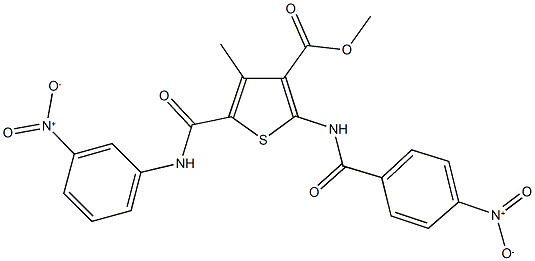 methyl 5-({3-nitroanilino}carbonyl)-2-({4-nitrobenzoyl}amino)-4-methyl-3-thiophenecarboxylate Struktur