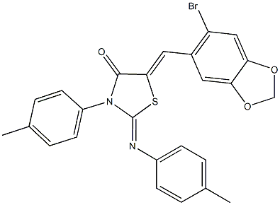 5-[(6-bromo-1,3-benzodioxol-5-yl)methylene]-3-(4-methylphenyl)-2-[(4-methylphenyl)imino]-1,3-thiazolidin-4-one Struktur