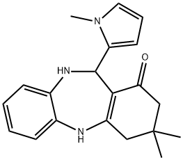 3,3-dimethyl-11-(1-methyl-1H-pyrrol-2-yl)-2,3,4,5,10,11-hexahydro-1H-dibenzo[b,e][1,4]diazepin-1-one Struktur