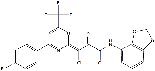 N-(1,3-benzodioxol-4-yl)-5-(4-bromophenyl)-3-chloro-7-(trifluoromethyl)pyrazolo[1,5-a]pyrimidine-2-carboxamide Struktur