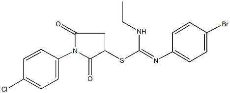 1-(4-chlorophenyl)-2,5-dioxo-3-pyrrolidinyl N'-(4-bromophenyl)-N-ethylimidothiocarbamate Struktur