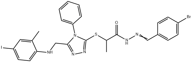 N'-(4-bromobenzylidene)-2-({5-[(4-iodo-2-methylanilino)methyl]-4-phenyl-4H-1,2,4-triazol-3-yl}sulfanyl)propanohydrazide Struktur