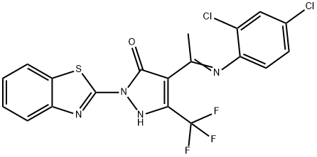 2-(1,3-benzothiazol-2-yl)-4-[N-(2,4-dichlorophenyl)ethanimidoyl]-5-(trifluoromethyl)-1,2-dihydro-3H-pyrazol-3-one Struktur