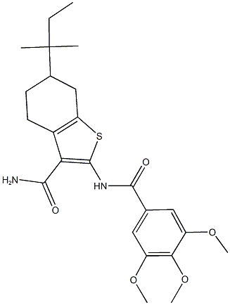 6-tert-pentyl-2-[(3,4,5-trimethoxybenzoyl)amino]-4,5,6,7-tetrahydro-1-benzothiophene-3-carboxamide Struktur