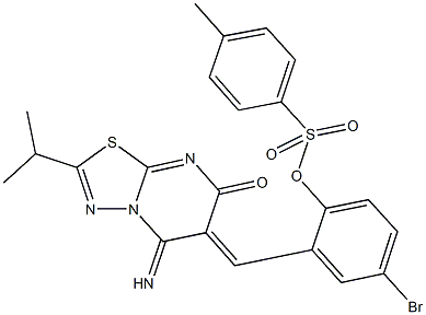 4-bromo-2-[(5-imino-2-isopropyl-7-oxo-5H-[1,3,4]thiadiazolo[3,2-a]pyrimidin-6(7H)-ylidene)methyl]phenyl 4-methylbenzenesulfonate Struktur