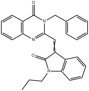 3-benzyl-2-[(2-oxo-1-propyl-1,2-dihydro-3H-indol-3-ylidene)methyl]-4(3H)-quinazolinone Struktur