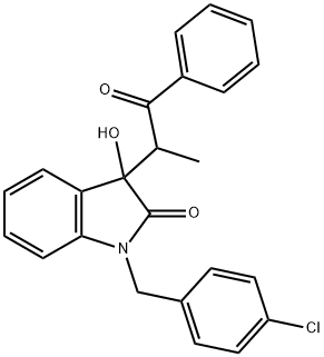 1-(4-chlorobenzyl)-3-hydroxy-3-(1-methyl-2-oxo-2-phenylethyl)-1,3-dihydro-2H-indol-2-one Struktur