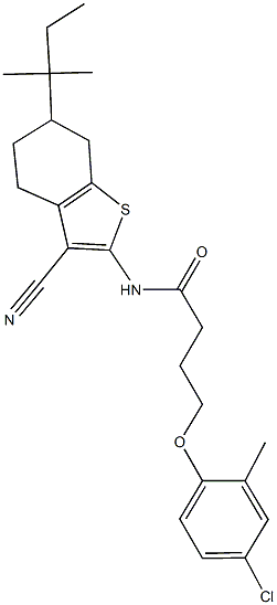 4-(4-chloro-2-methylphenoxy)-N-(3-cyano-6-tert-pentyl-4,5,6,7-tetrahydro-1-benzothien-2-yl)butanamide Struktur